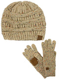 C.C Colorful Confetti Cable Knit Beanie and Anti-Slip Touchscreen Gloves Set