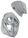 C.C Unisex Soft Stretch Chunky Cable Knit Beanie and Infinity Loop Scarf Set
