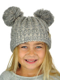 C.C Kids' Children's Cable Knit Double Ear Pom Cuffed Beanie Cap Hat