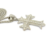 Stone Stud Simple Cross on Heraldic Cross Pendant w/6mm 36" Cuban Chain Necklace, Silver-Tone