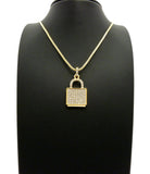 Stone Stud Padlock Pendant w/ 2mm 24" Box Chain Necklace
