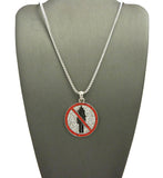 Red Stone Stud Border Mini Rapper Monster Logo Pendant w/ 24" Chain Necklace