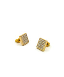 6 Stone Row Square Shape Stud Pierced Earrings