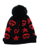 NYfashion101 Two Tone Handmade Skull & Star Knitted Pom Pom Beanie Hat