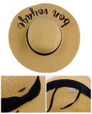 C.C Women's Paper Weaved Beach Time Embroidered Quote Floppy Brim Sun Hat