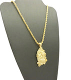 Gold-Tone Polished Chunky Nugget Pendant w/ 2mm 24" Rope Chain Necklace