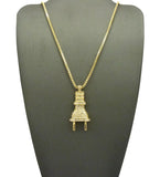 Stone Stud Power Plug Pendant with Chain Necklace
