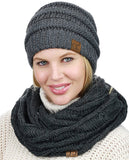 C.C Unisex Soft Stretch Chunky Cable Knit Beanie and Infinity Loop Scarf Set