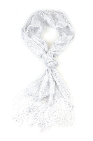NYFASHION101 Fashionable Sparkly Glitter Thread Lightweight Tassel Scarf, White