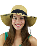 C.C Women's Paper Weaved Beach Time Embroidered Quote Floppy Brim Sun Hat