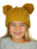 C.C Kids' Children's Cable Knit Double Ear Pom Cuffed Beanie Cap Hat