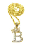 Tilted Crown on Initial B Pendant w/ 24" Chain Necklace