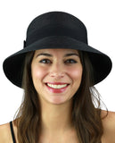 C.C Women's Paper Woven Cloche Bucket Hat with Black Bow Band