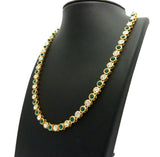 Hip-Hop Rapper's Style 6mm 22" Acrylic Stone Chain Necklace, Gold-Tone/Green & Clear Stone