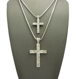 Stone Stud Single Row Cross Pendant Set w/Box Chain Necklaces