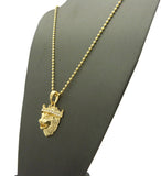 Stone Stud Crown King Lion Micro Pendant w/ Chain Necklace - 2mm 24" Gold-Tone Ball Chain