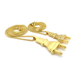 Stone Stud and Polished Power Plug Pendant Box Chain Necklace Set in Gold-Tone