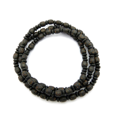 8mm 30" Wood Bead & Black Glass Bead Hip-Hop Necklace