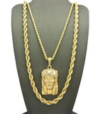 Pendant with 3mm 24" Rope Chain and 6mm 30" Rope Chain Necklace in Gold-Tone