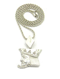 Polished Poker King pendant w/2mm 24" Rope Chain Necklace