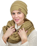 C.C Unisex Soft Stretch Chunky Cable Knit Beanie and Infinity Loop Scarf Set