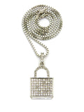 Stone Stud Padlock Pendant w/ 2mm 24" Box Chain Necklace