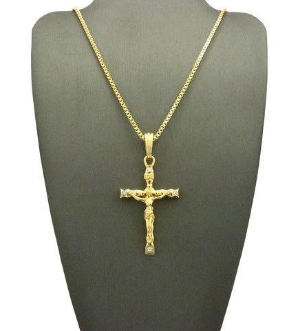 Slim Crucifix Jesus Cross Pendant with Chain Necklace