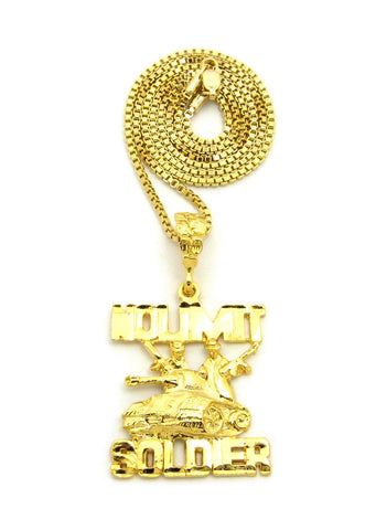 Polished No Limit Soldier Tank Pendant w/ Gold-Tone Box Chain Necklace