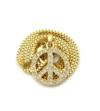 Stone Stud Peace Sign Micro Pendant with Chain Necklace