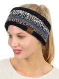 C.C Women's Multicolored Stretchy Knit Black Sherpa Lined Ear Warmer Headband