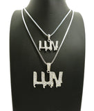 Stone Stud LUV Drip Effect Pendant Set with 2mm 20" and 24" Box Chain Necklaces, Gold-Tone