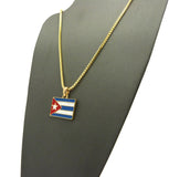 Flag of Cuba Micro Pendant with Chain Necklace