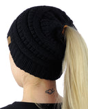 C.C BeanieTail Soft Stretch Cable Knit Messy High Bun Ponytail Beanie Hat