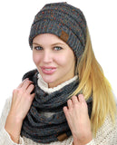 C.C Colorful Confetti BeanieTail Messy High Bun Cable Knit Beanie and Infinity Loop Scarf Set