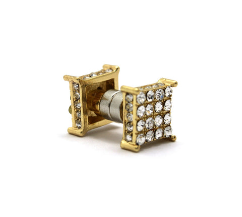 4 Stone Row Square Shape Magnetic Stud Earrings