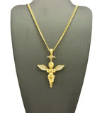 Stone Stud Winged Praying Halo Angel Pendant with Chain Necklace