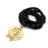 Gold-Tone Pendant with 7mm 30" Wood Glass Bead Necklace