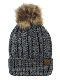 C.C Thick Cable Knit Faux Fuzzy Fur Pom Fleece Lined Skull Cap Cuff Beanie