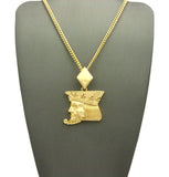 Polished Poker King pendant w/3mm 24" Cuban Chain Necklace