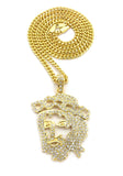 Stone Stud Hollow Jesus Face Pendant w/Chain Necklace, Gold-Tone