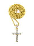 Round Stone Stud Single Row Cross Pendant  Chain Necklace, Gold-Tone