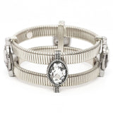 Women's Clear Oval Stone 2 Row Metal Bracelet
