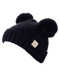 C.C Kids' Children's Double Ear Soft Pom Fuzzy Lined Cuff Beanie Cap