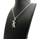 Stone Stud Double X Pendant w/ 3mm 24" Cuban Chain Necklace