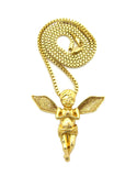 Dusted Extended Wing Pray Angel Pendant w/ Chain Necklace