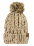 C.C Thick Cable Knit Faux Fuzzy Fur Pom Fleece Lined Skull Cap Cuff Beanie