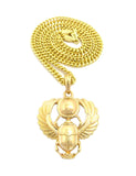 Polished Extended Wing Scarab Beetle Pendant w/ 24" Chain Necklace in Gold-Tone