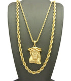 Pendant with 3mm 24" Rope Chain and 6mm 30" Rope Chain Necklace in Gold-Tone