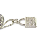 Stone Stud Padlock Pendant w/ 2mm 24" Box Chain Necklace