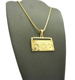 Stone Stud Boom Box Player Pendant with Chain Necklace